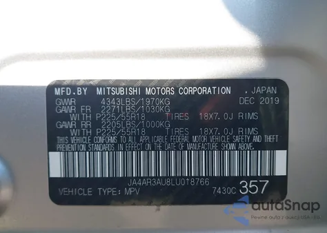 2020 Mitsubishi Outlander Sport 2.0 Se Awc z USA, uszkodzony, nr VIN JA4AR3AU8LU018766